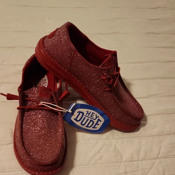 Hey Dude | Shoes | Hey Dude Wendy Funk Red Sparkle Loafers Sz6